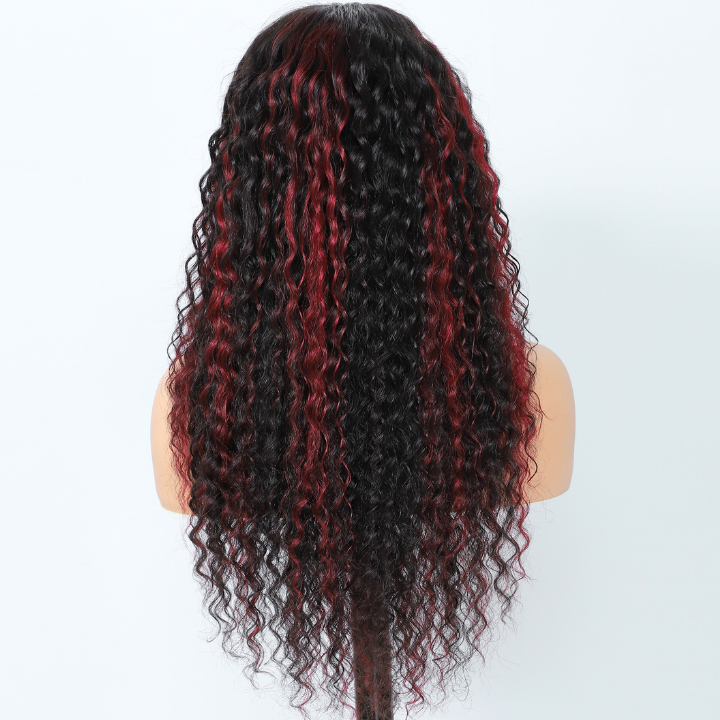Highlight Burgundy Human Hair Water Wave 13x4/7x5 HD Lace Front Wig-Amanda Hair