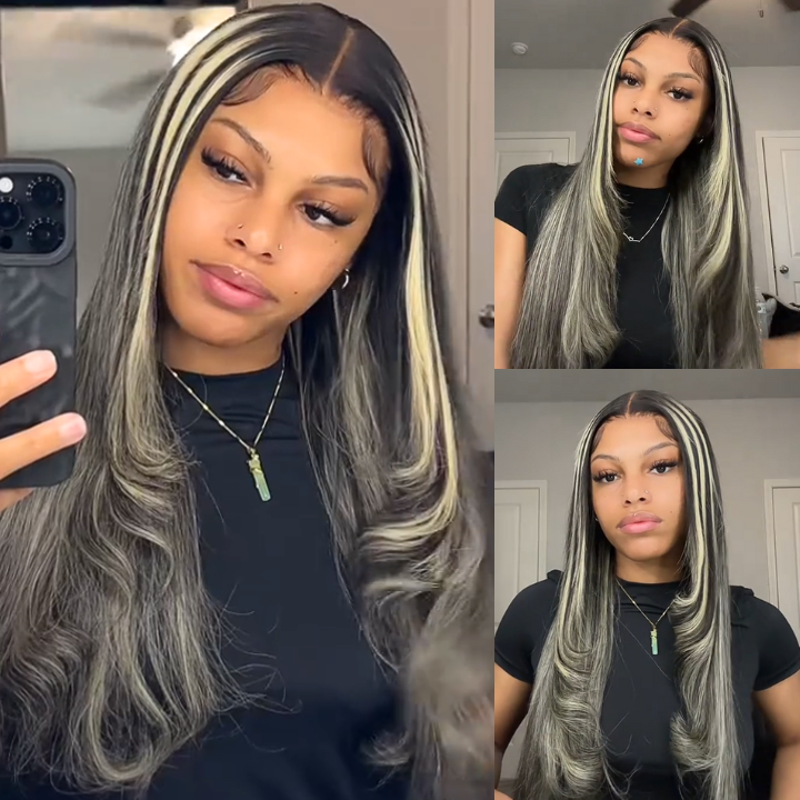 Highlight Color 13x4 Lace Frontal Wig Human Hair Transparent Lace Front Wigs Body Wave /Straight Light Blonde Wig -Amanda Hair
