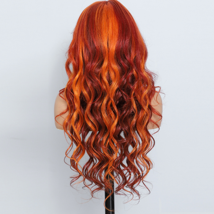 Highlight Ginger Loose Wave 13x4/7x5 HD Lace Front Wig Highlights Orange Color Human Hair Wigs-Amanda Hair
