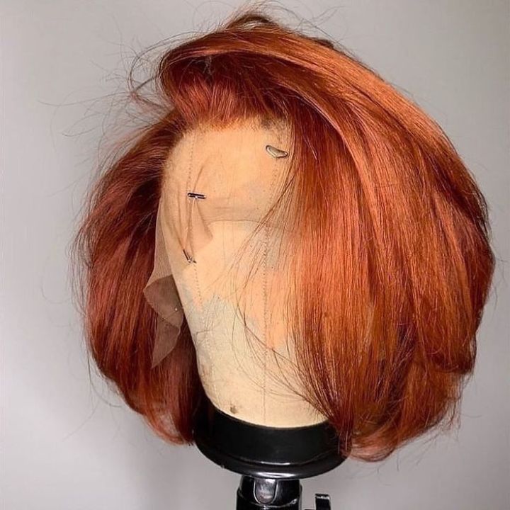 Highlight Body Wave Ginger Brown Lace Frontal Colored Short Bob Wigs Human Hair With Baby Hair - Amanda Hair
