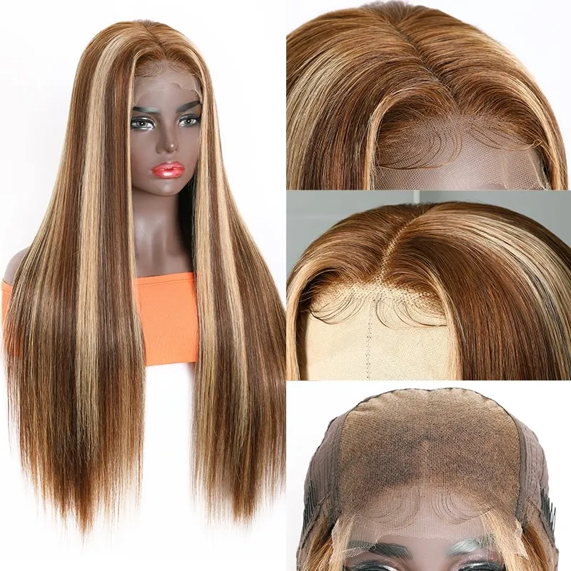 FLASH SALE $99 : P4/27 Color Honey Blonde Wig Straight Highlighted Human Hair 4*4 Lace Closure Wigs-Amanda Hair