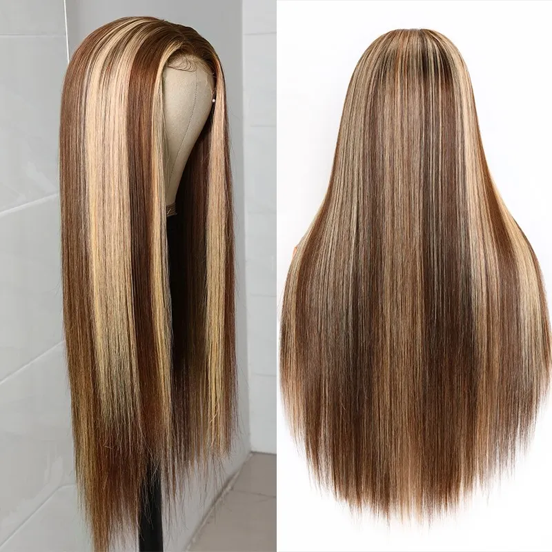 FLASH SALE $99 : P4/27 Color Honey Blonde Wig Straight Highlighted Human Hair 4*4 Lace Closure Wigs-Amanda Hair
