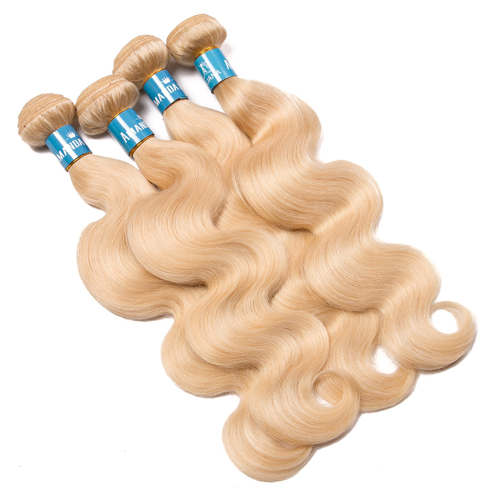613# Blond Color Body Wave Hair Weave 4 Bundles 100% Human Hair - Amanda Hair