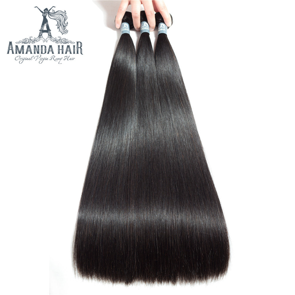 Amanda Hair Peruvian Straight Hair 3 Bundles With 4*4 Lace Closure 9A Grade 100% Unprocessed Human Hair No Tangles