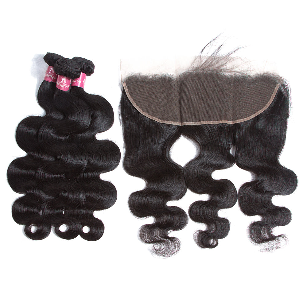 Amanda Body Wave 3 Bundles With 13*4 Frontal Weave Natural Color Mongolian 100% Remi Human Hair Sale