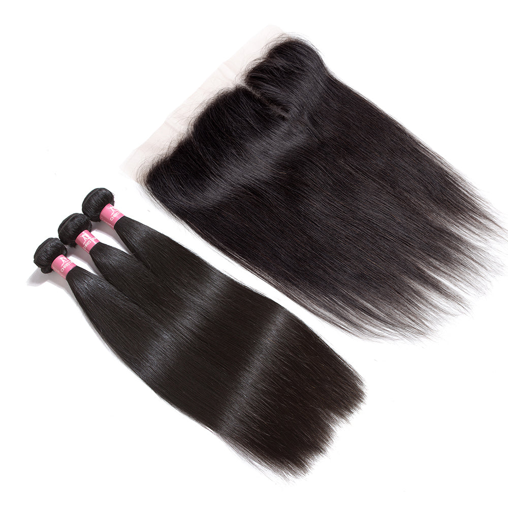 Amanda Indian Straight Hair 3 Bundles With 13*4 Lace Frontal 10A Grade 100% Remy Human Hair