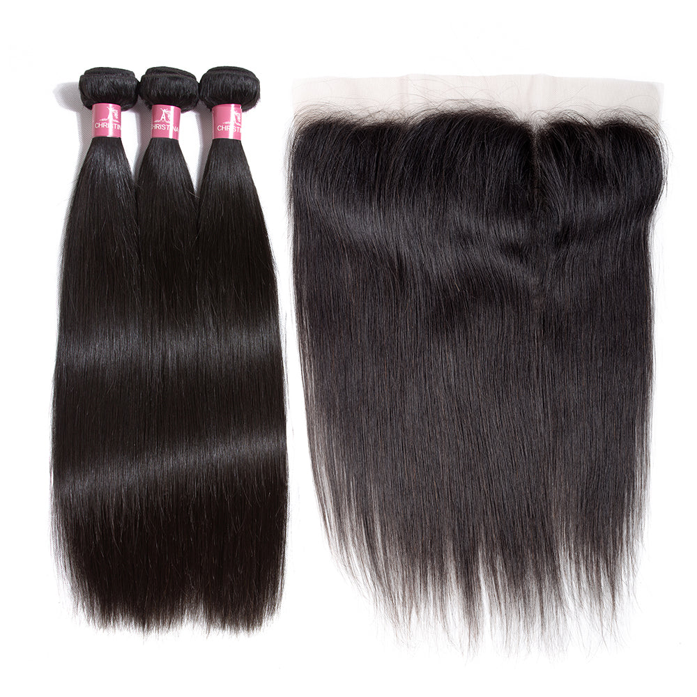 Straight Brazilian Hair 3 Bundles With 13*4 Lace Frontal 10A Grade 100% Remy Human Hair - Amanda Hair
