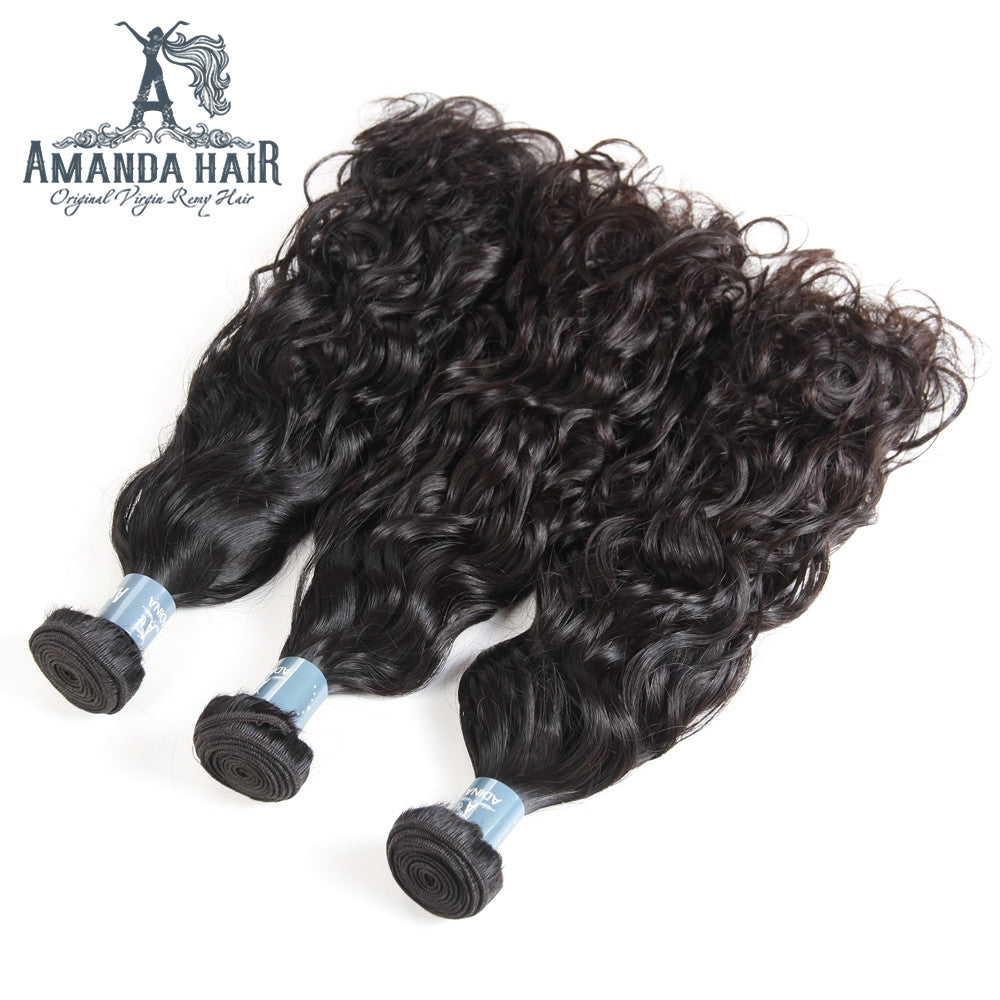 Amanda Peruvian Hair Water Wave 3 Bundles With 4*4 Lace Closure 9A Grade 100% Unprocessed Human Hair