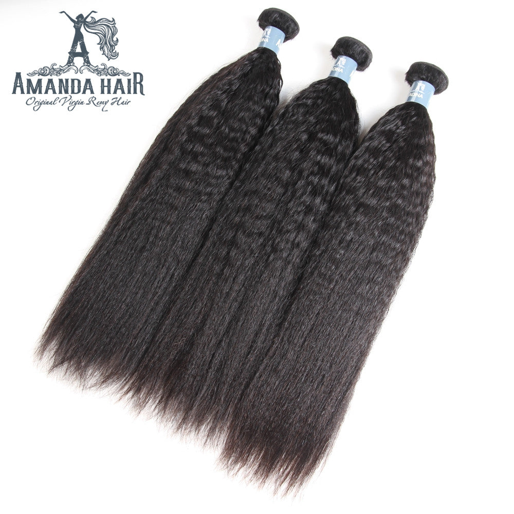 Amanda Peruvian Hair Kinky Straight 4 Bundles With 4*4 Lace Closure 9A Grade 100% Unprocessed Human Hair Hot Item