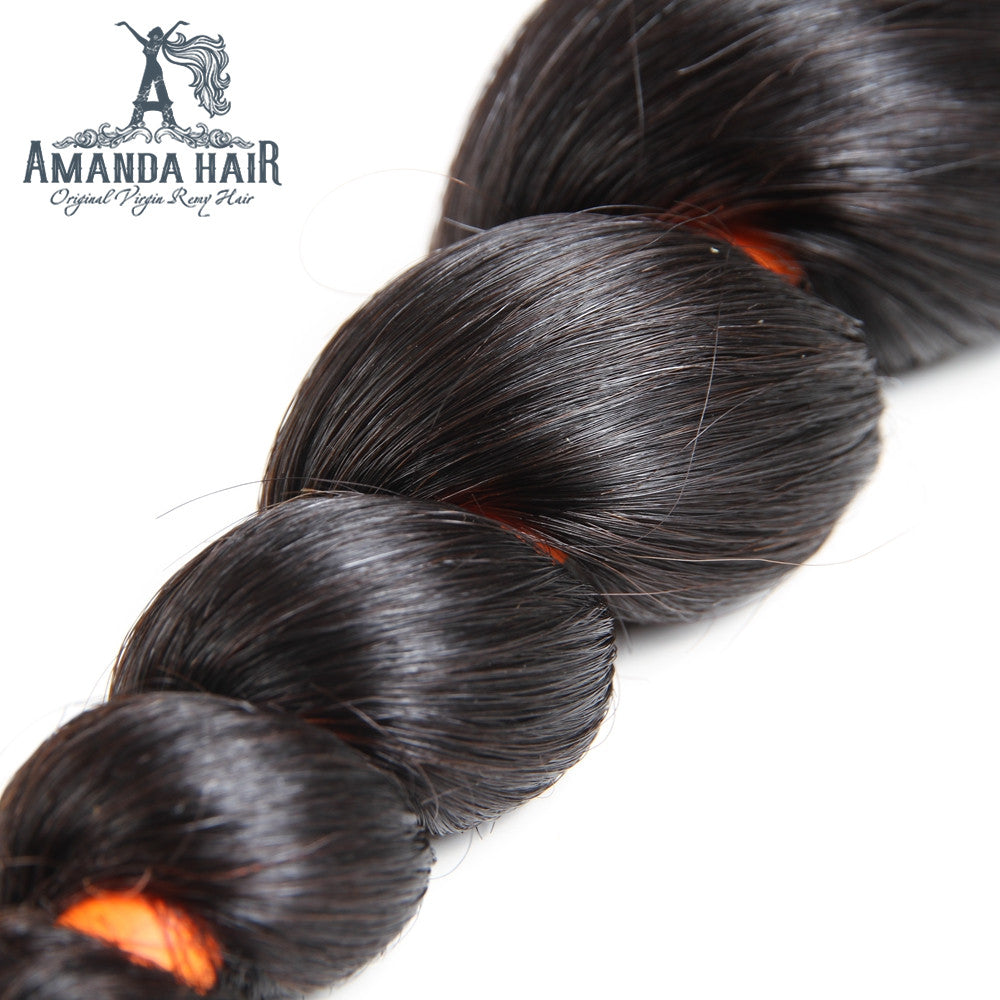Brazilian Loose Wave 3 Bundles With 4*4 Lace Closure 9A Grade 100% Unprocessed Human Hair - Amanda Hair