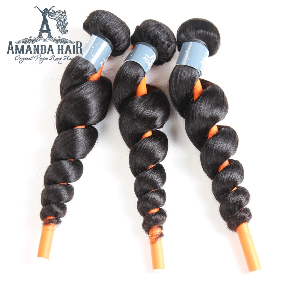 Brazilian Loose Wave 3 Bundles With 4*4 Lace Closure 9A Grade 100% Unprocessed Human Hair - Amanda Hair