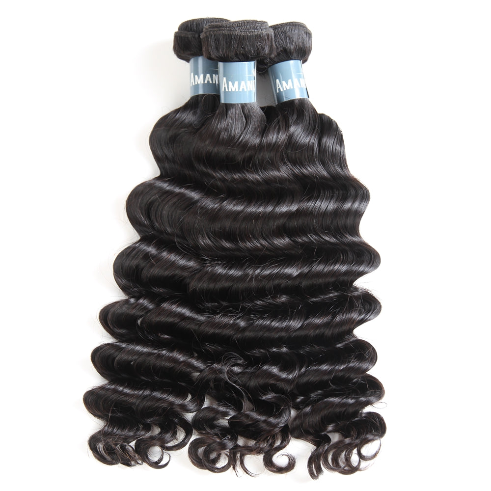 Amanda Peruvian Hair Deep Wave 4 Bundles With 13*4 Lace Frontal 9A Grade 100% Unprocessed Human Hair