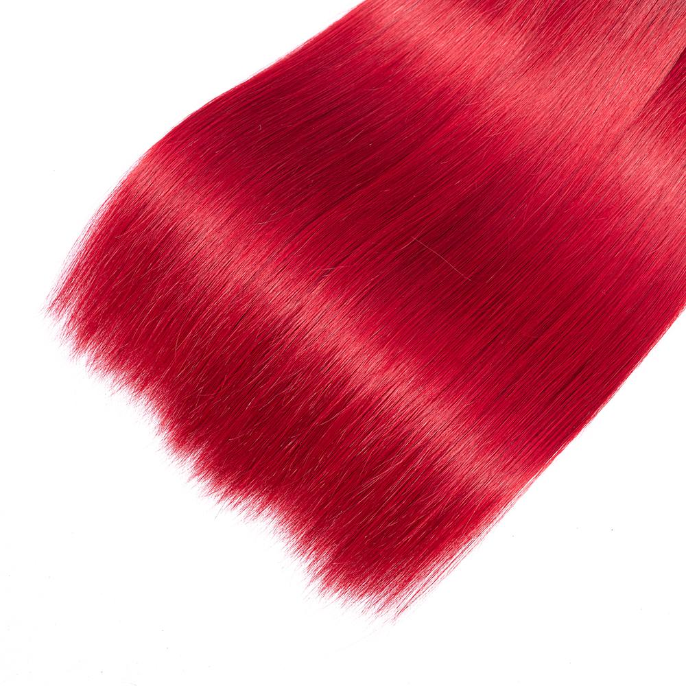 Amanda Ombre Colored Bundles With Closure T1B/Red Silk Straight 100% Human Hair