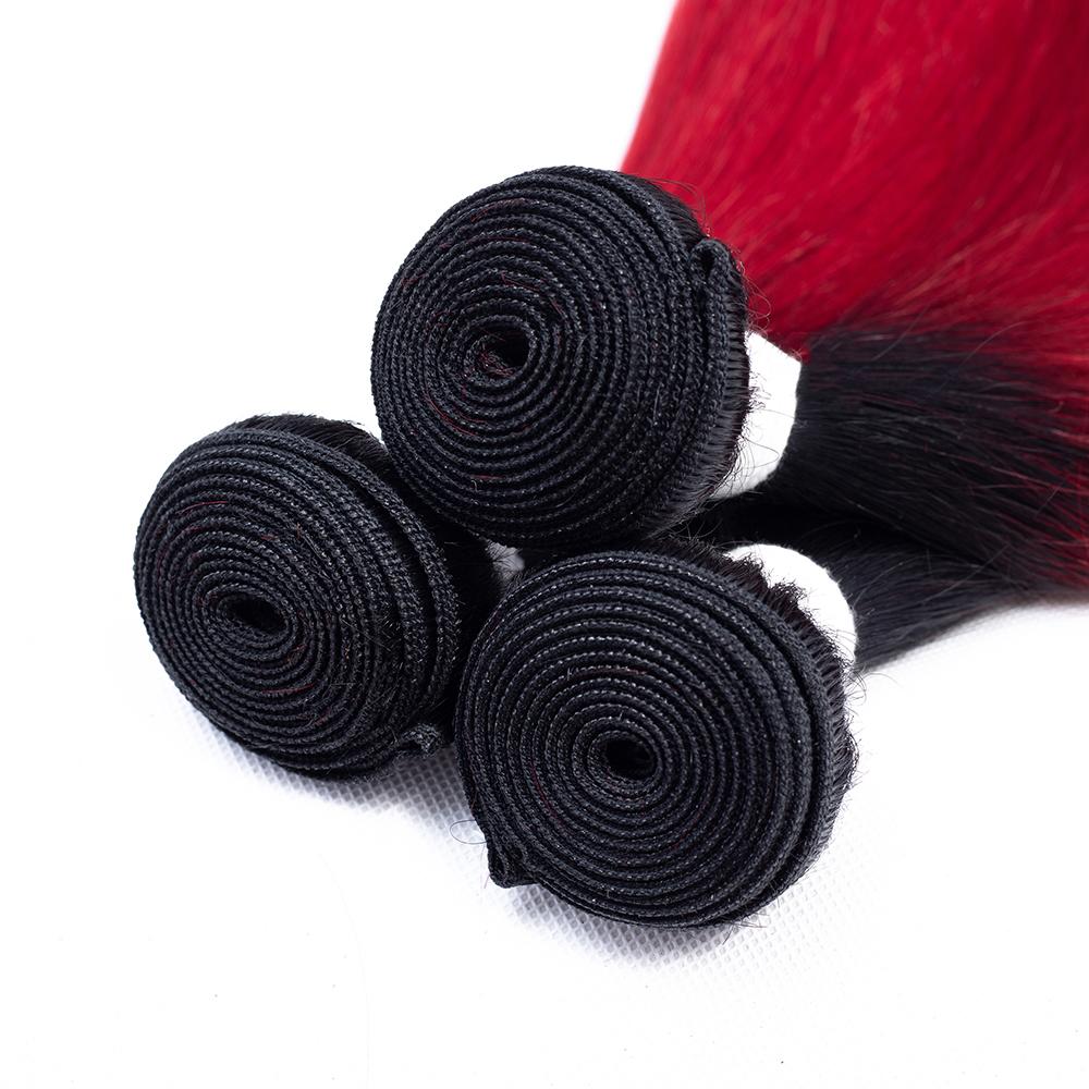 Amanda Ombre Colored Bundles With Closure T1B/Red Silk Straight 100% Human Hair