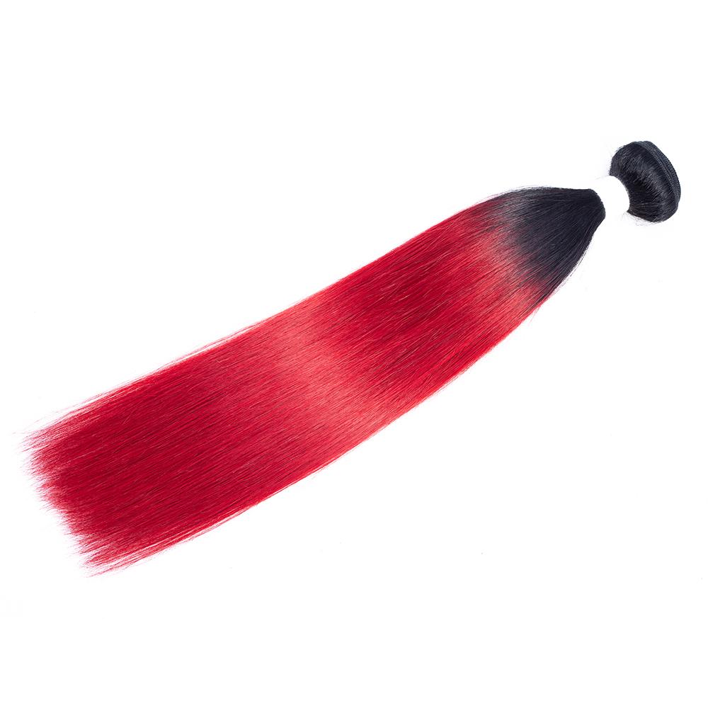 Amanda Ombre Colored Bundles With Closure T1B/Red Silk Straight 100% Human Hair