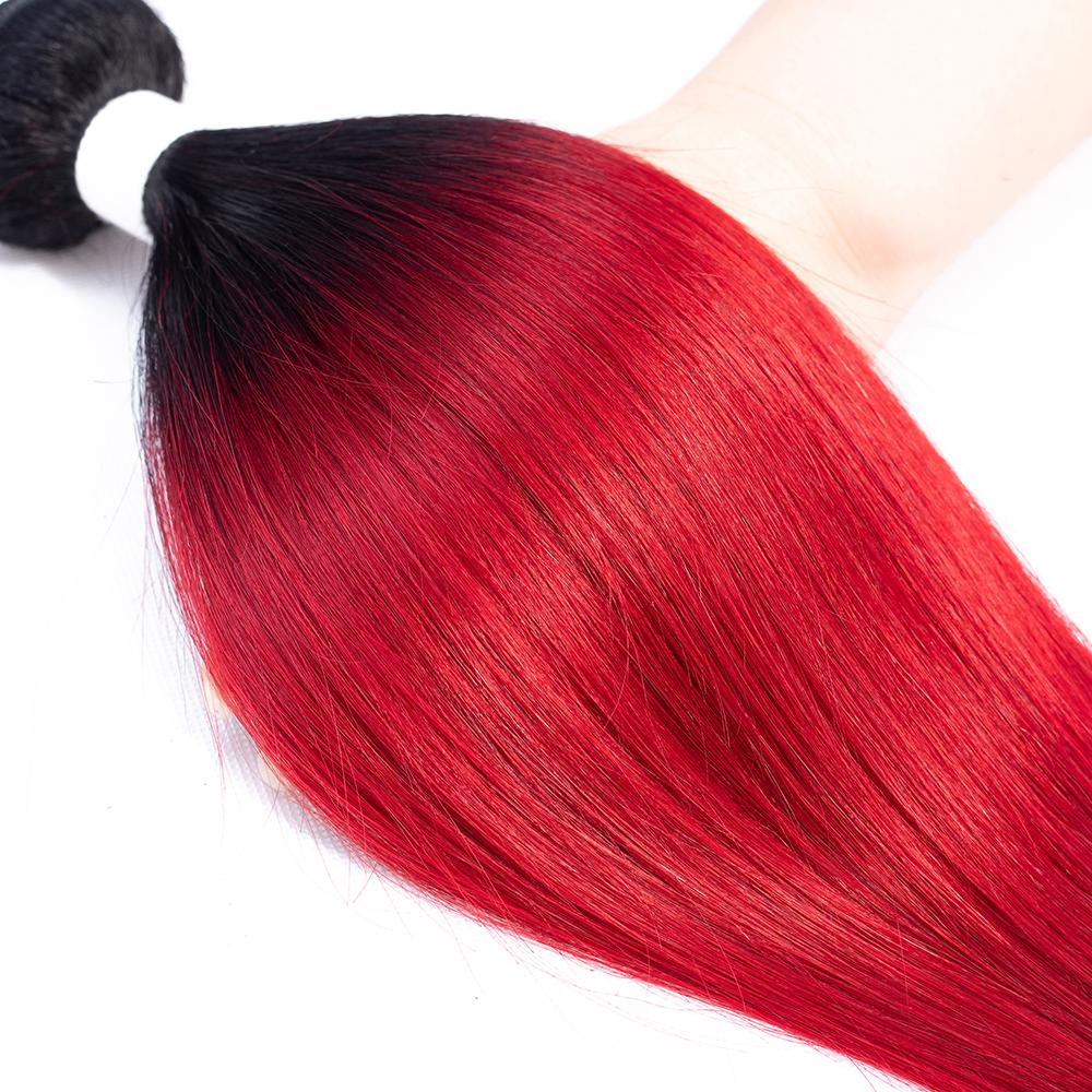 Amanda Ombre Colored Bundles With Closure T1B/Red Silk Straight 100% Human Hair