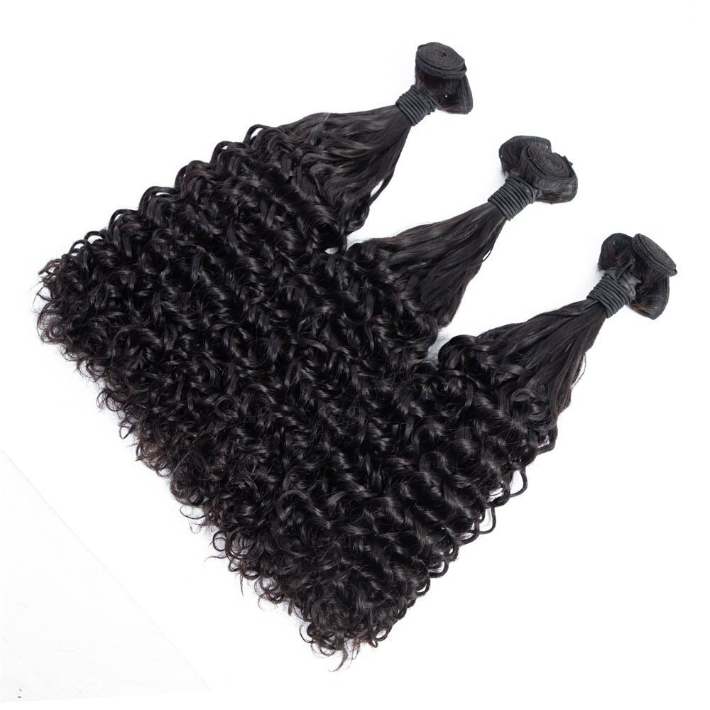 Human Hair Bundles High Quality Good Thickness Fumi Hair Deep Wave Curly Super Double Drawn Hair Virgin Human Hair Bundles - Amanda Hair
