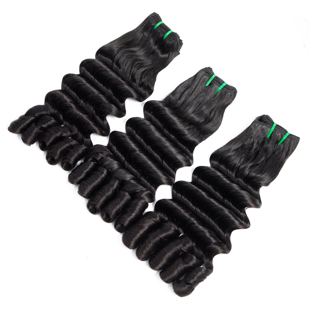 Human Hair Bundles High Quality Good Thickness Fumi Hair Ocean Wave Curly Super Double Drawn Hair Virgin Human Hair Bundles - Amanda Hair