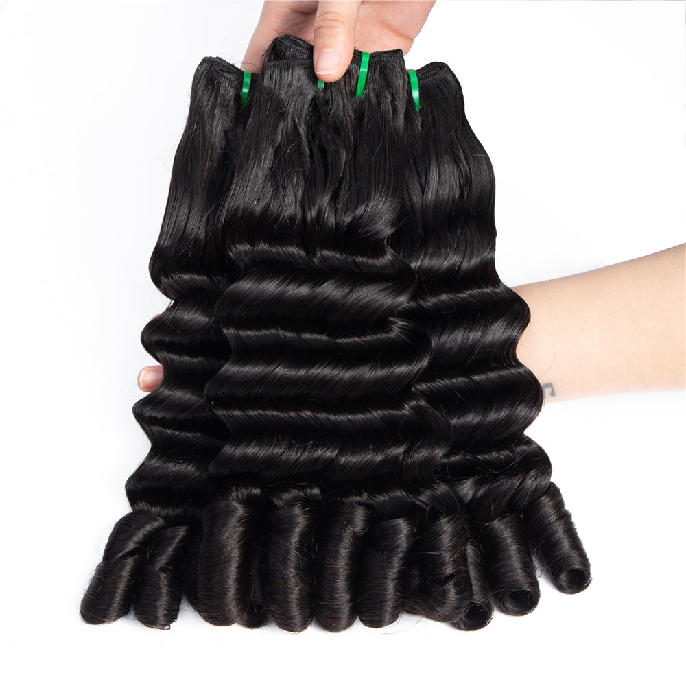 Human Hair Bundles High Quality Good Thickness Fumi Hair Ocean Wave Curly Super Double Drawn Hair Virgin Human Hair Bundles - Amanda Hair