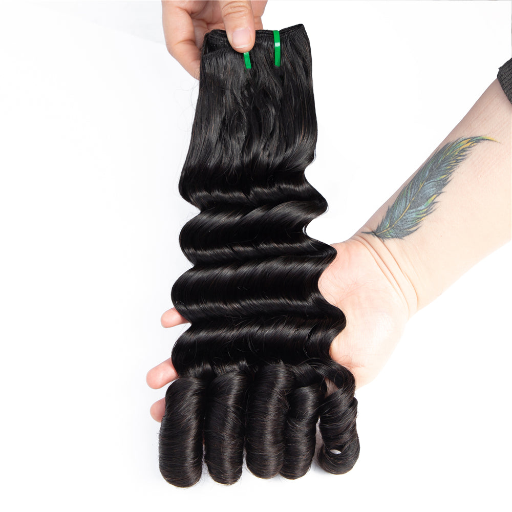 Human Hair Bundles High Quality Good Thickness Fumi Hair Ocean Wave Curly Super Double Drawn Hair Virgin Human Hair Bundles - Amanda Hair