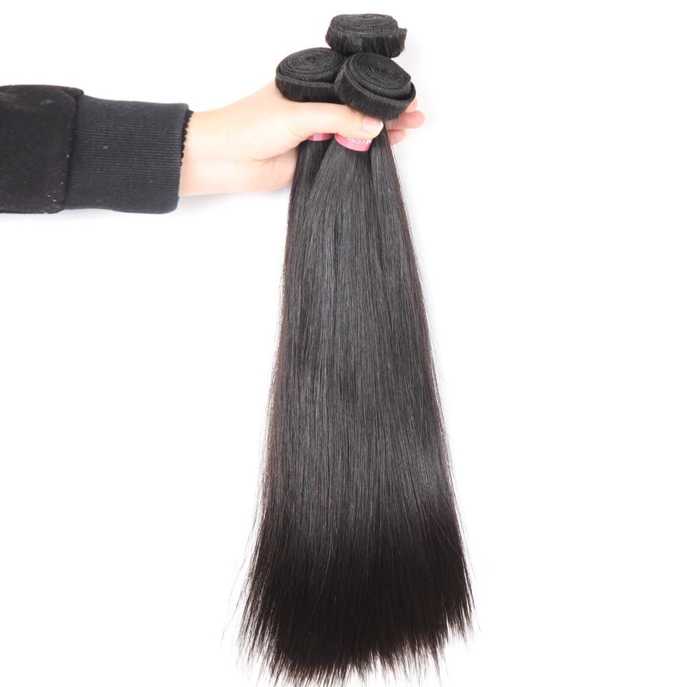 Brazilian Straight Hair 3 Bundles With 4*4 Lace Closure 9A Grade 100% Unprocessed Human Hair No Tangles - Amanda Hair
