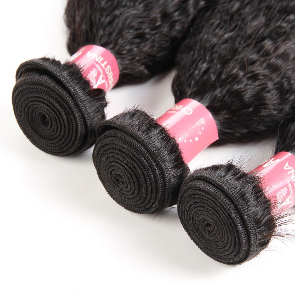 Brazilian Kinky Straight 3 Bundles With 4*4 Lace Closure 9A Unprocessed Human Hair-Amanda Hair