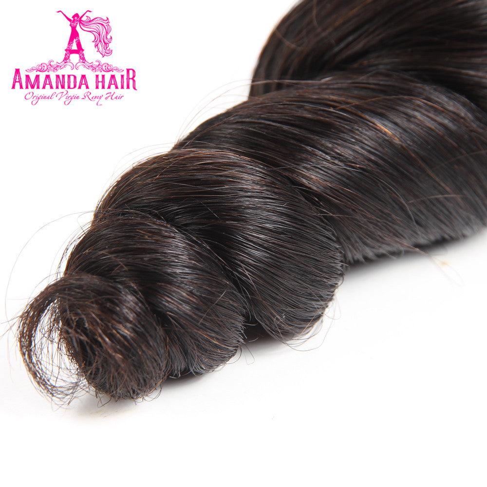 Brazilian Loose Wave 3 Bundles With 13*4 Lace Frontal 10A Grade 100% Remi Human Hair - Amanda Hair