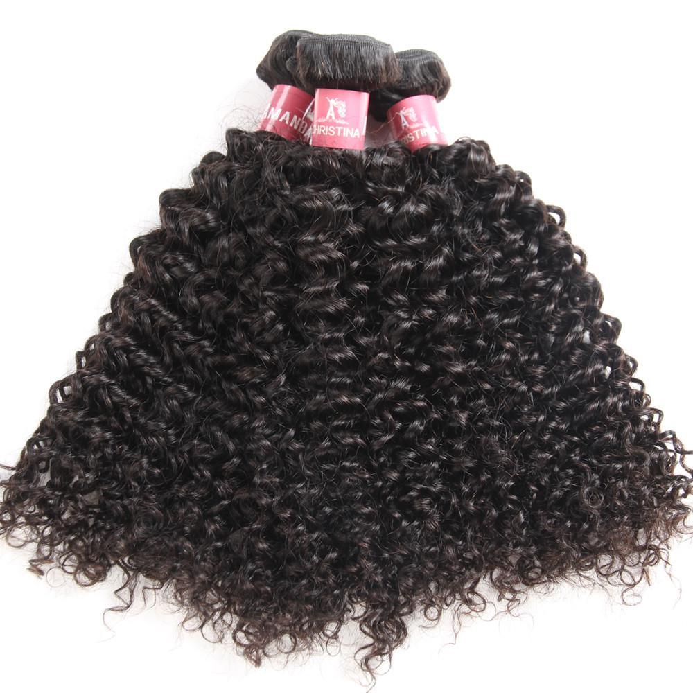 Brazilian Kinky Curly 3 Bundles With 13*4 Lace Frontal 10A Grade 100% Remi Human Hair Soft Shiny Wave Hair - Amanda Hair
