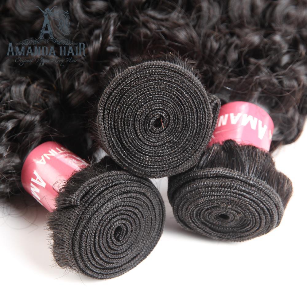 Amanda Peruvian Hair Kinky Curly 3 Bundles With 13*4 Lace Frontal 10A Grade 100% Remi Human Hair Soft Shiny Wave Hair