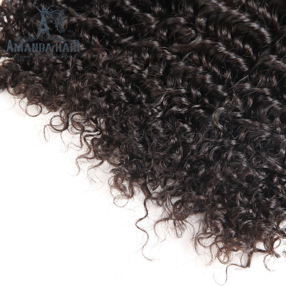 Brazilian Kinky Curly 3 Bundles With 13*4 Lace Frontal 10A Grade 100% Remi Human Hair Soft Shiny Wave Hair - Amanda Hair
