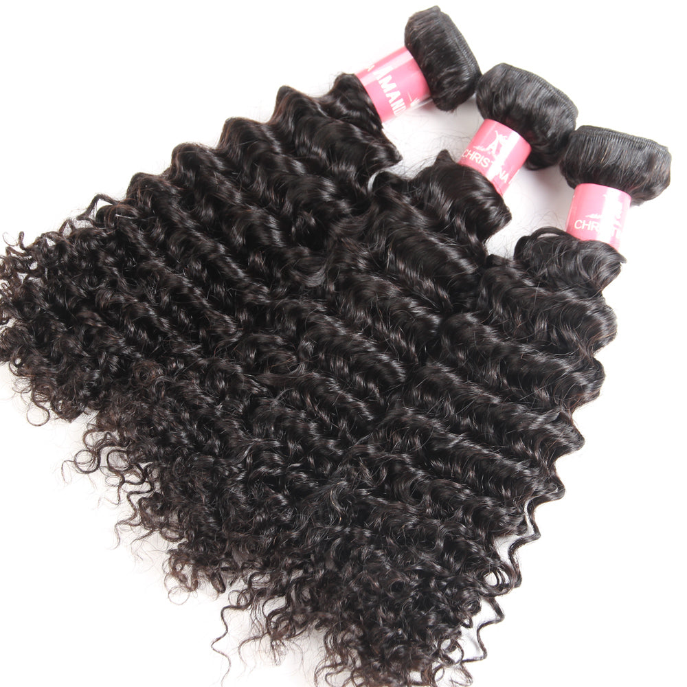 Amanda Peruvian Hair Kinky Curly 3 Bundles With 4*4 Lace Closure 10A Grade 100% Remi Human Hair Soft Shiny Wave Hair