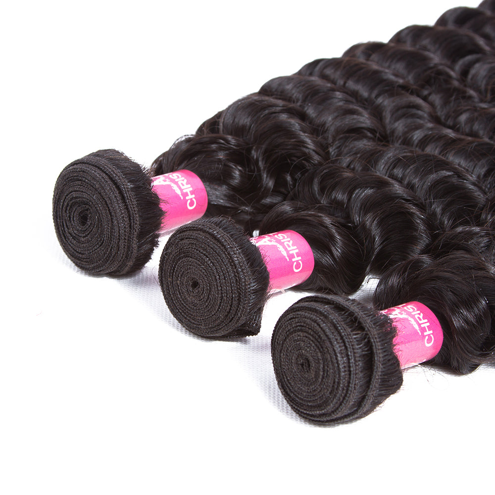 Amanda Peruvian Hair Deep Wave 3 Bundles With 13*4 Lace Frontal 10A Grade 100% Remi Human Hair Attractive Wave Hair