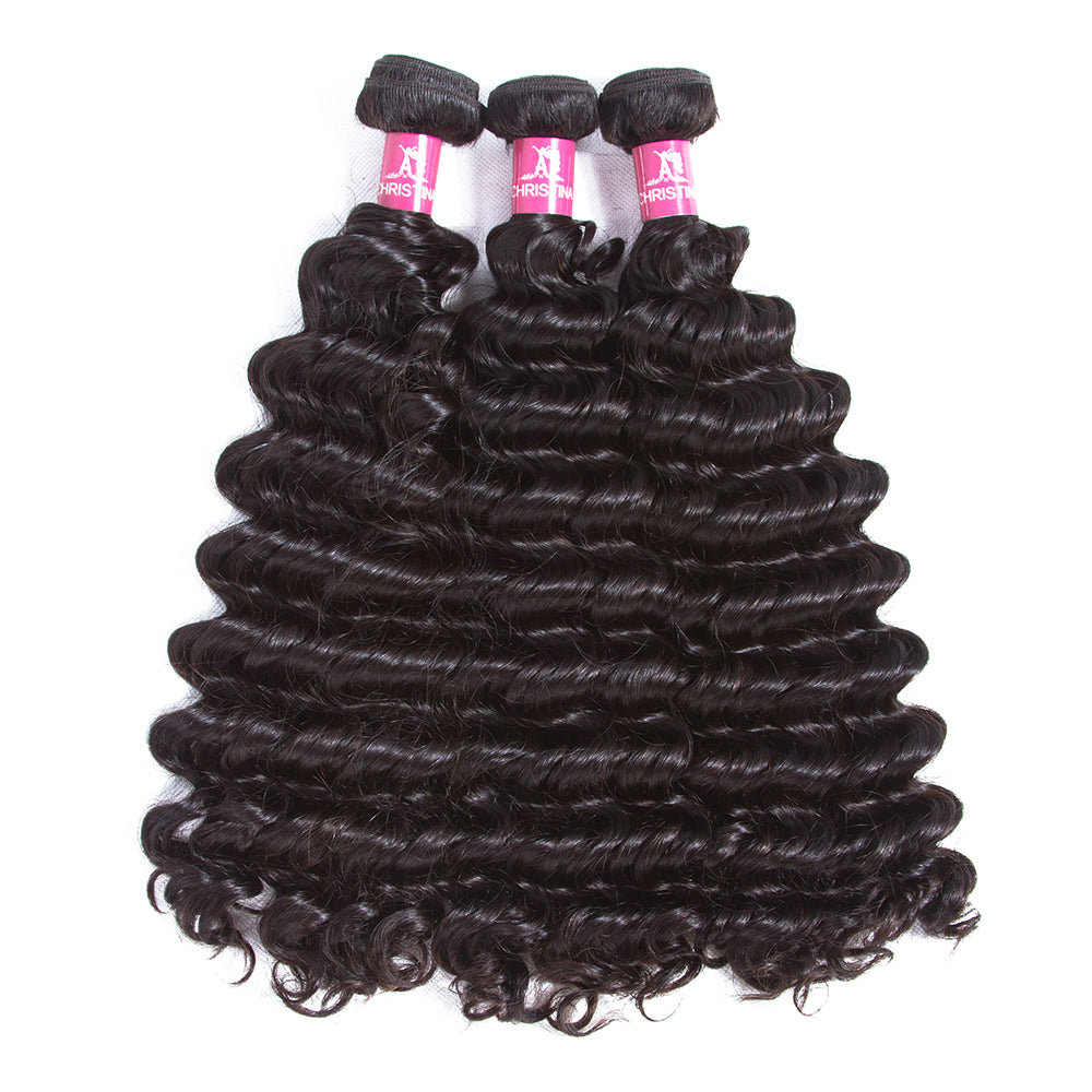 Amanda Peruvian Hair Deep Wave 3 Bundles With 4*4 Lace Closure 10A Grade 100% Remi Human Hair Hot Sell Wave Bundles Hair Extensions