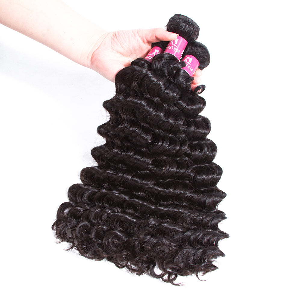 Amanda Peruvian Hair Deep Wave 3 Bundles With 13*4 Lace Frontal 10A Grade 100% Remi Human Hair Attractive Wave Hair