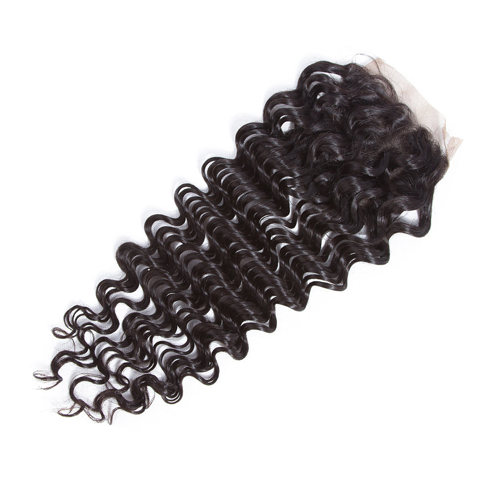 Amanda Peruvian Hair Deep Wave 4 Bundles With 4*4 Lace Closure  9A Grade 100% Unprocessed Human Hair