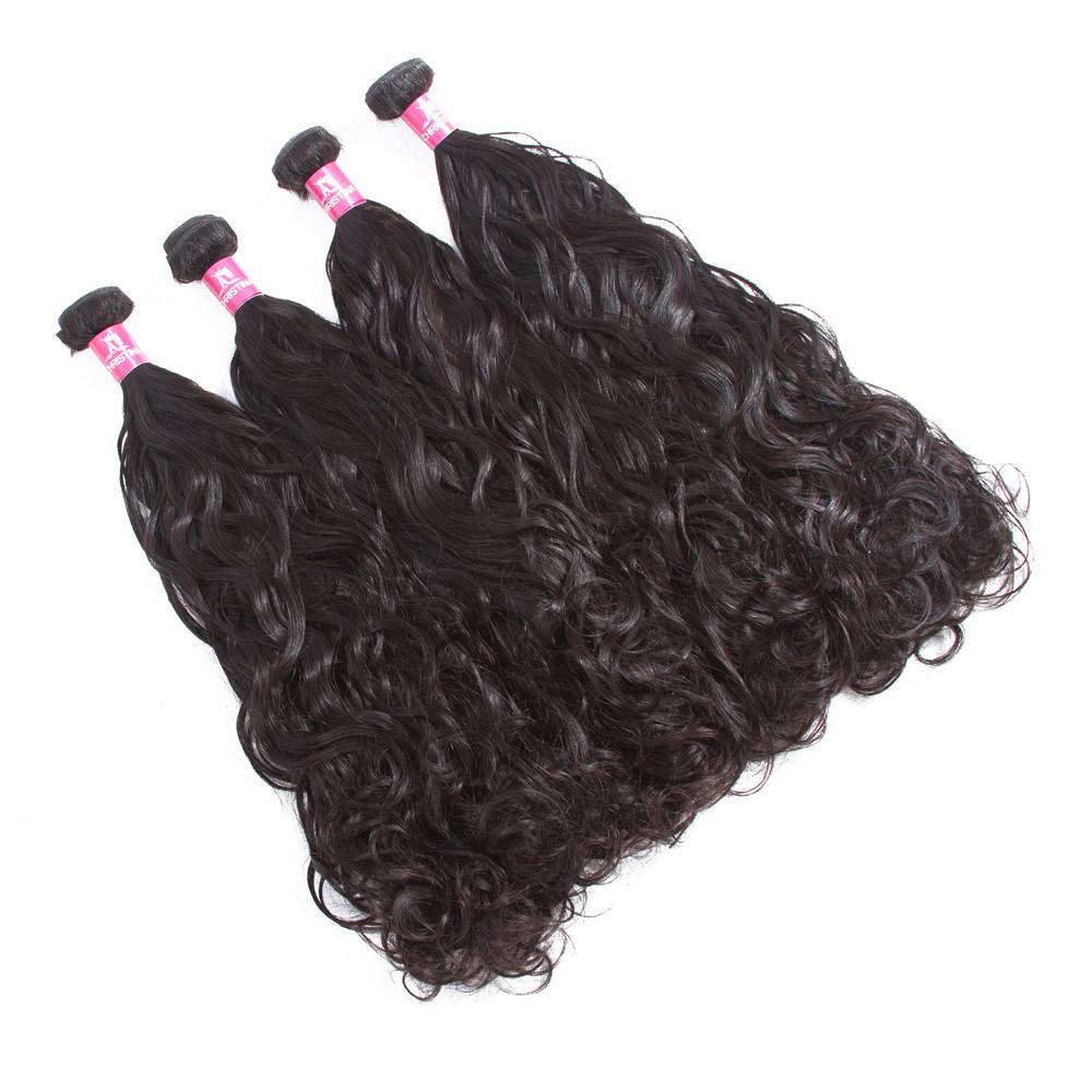 Water Wave 4 Bundles With 13*4 Lace Frontal 10A Grade Brazilian Hair 100% Remi Human Hair Soft Shiny Wave Hair - Amanda Hair