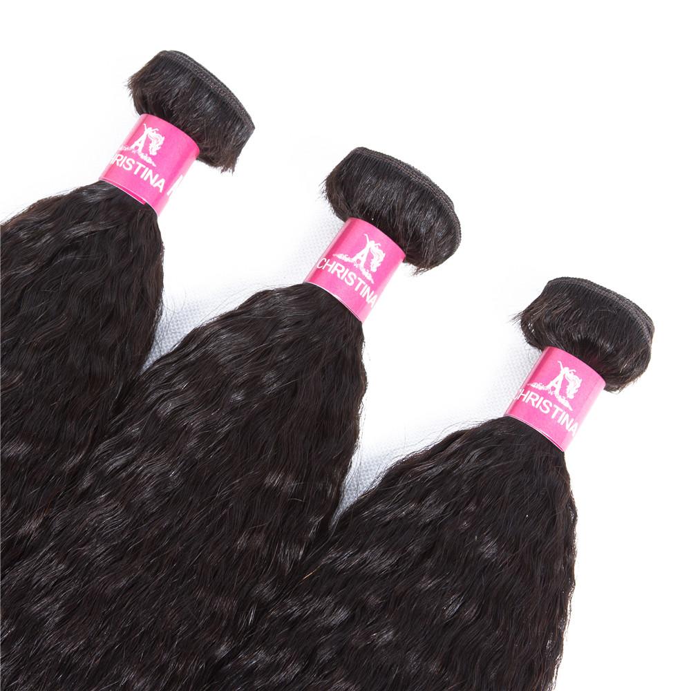 Amanda Indian Human Hair Kinky Straight 4 Bundles With 4*4 Lace Closure 10A Grade 100% Remi Human Hair