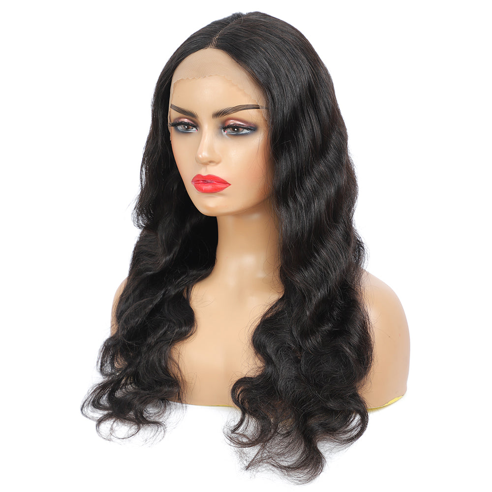 Body Wave T-Part Lace Wig 100% Virgin Human Hair Middle Part Frontal Wigs Natural Color - Amanda Hair