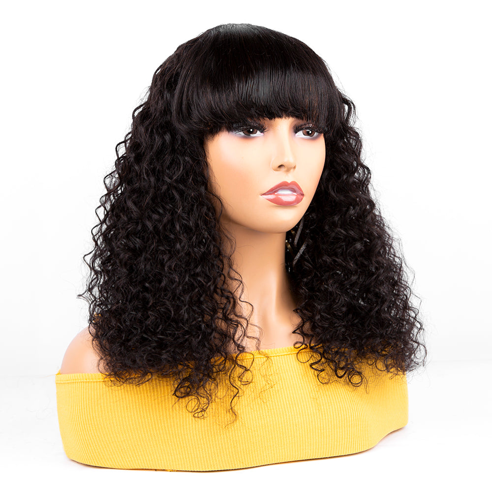 Long Curly Human Hair Wigs With Bangs-Amanda Hair