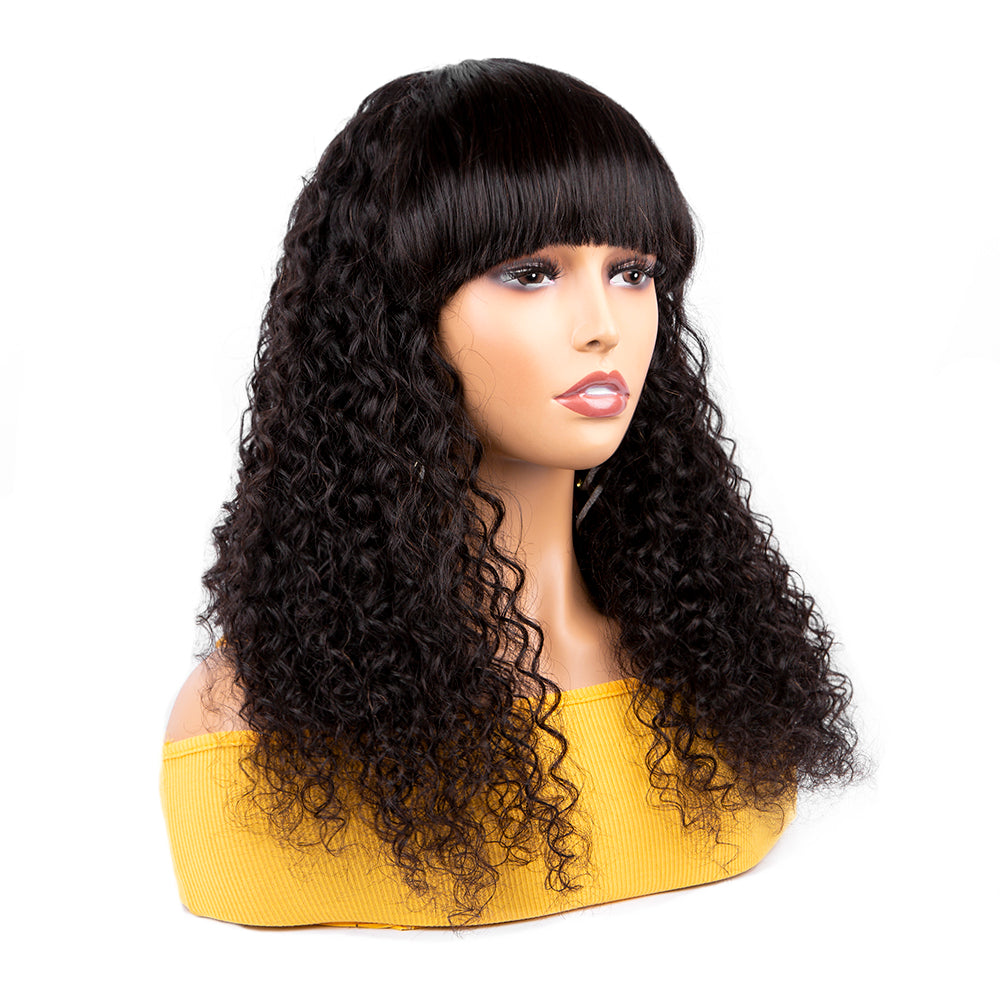 Long Curly Human Hair Wigs With Bangs-Amanda Hair