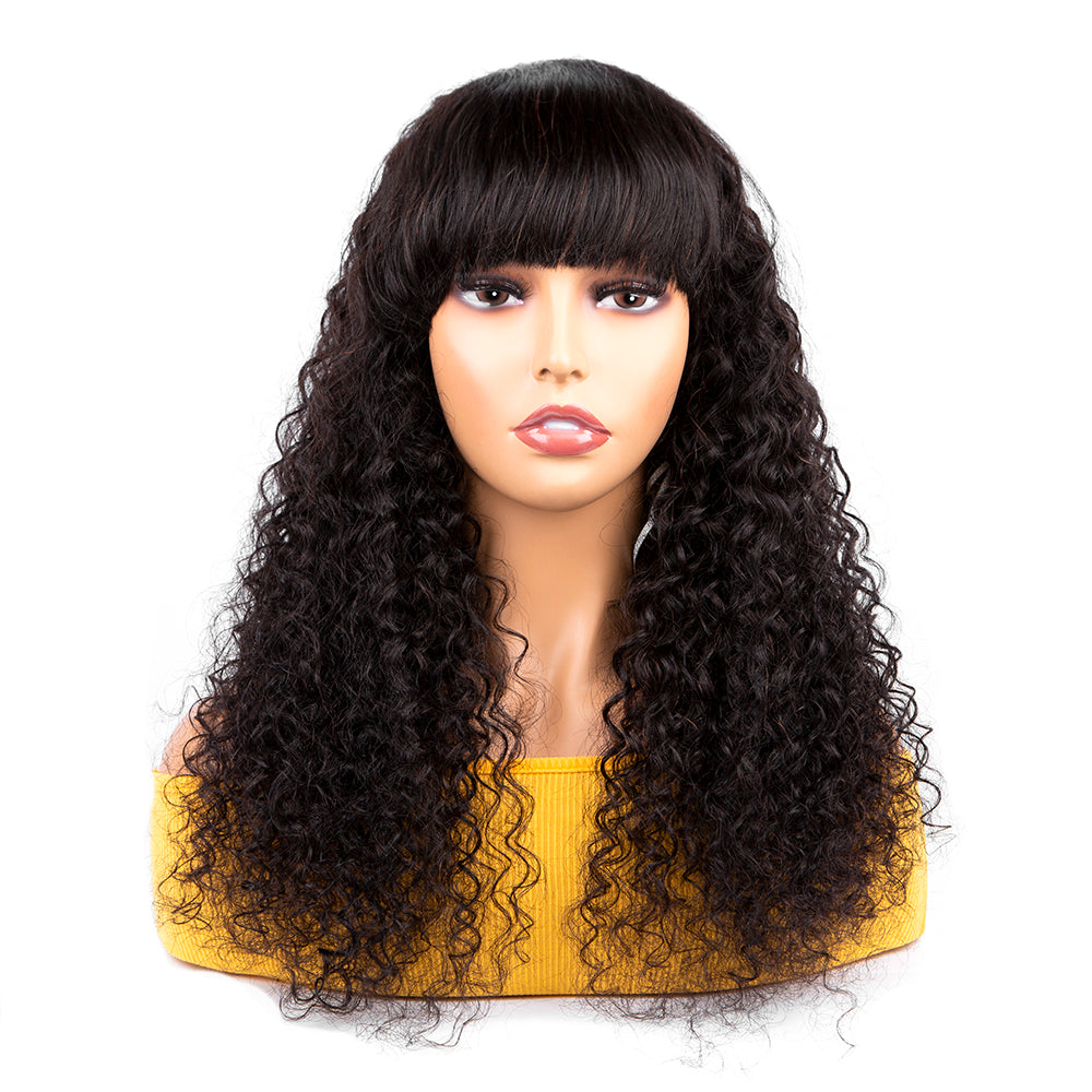 Long Curly Human Hair Wigs With Bangs-Amanda Hair