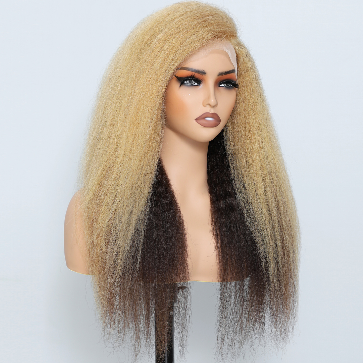 Ombre Bolnde Human Hair Kinky Straight 13x4/7x5 HD Lace Front Wig-Amanda Hair