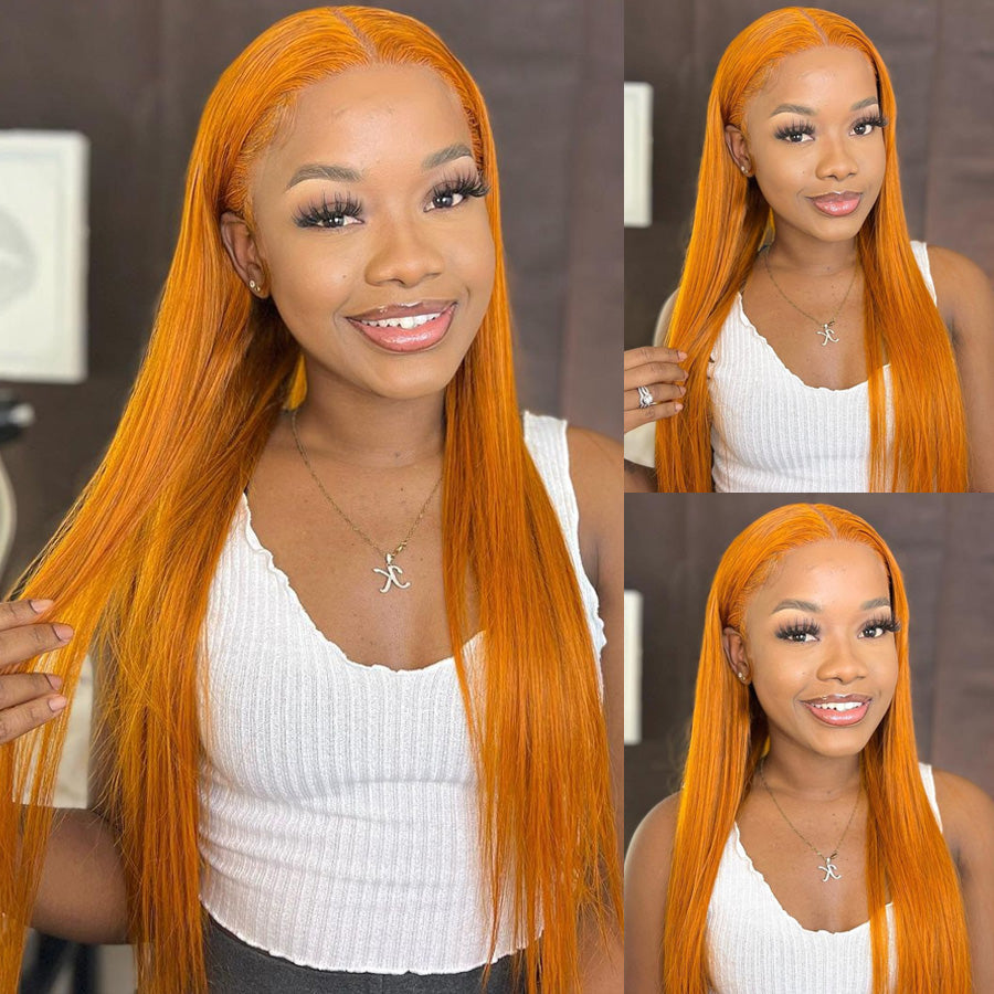 Orange Ginger Long Straight Hair 13x4 Lace Front Wig Virgin Human Hair Wig 4x4 Glueless Wigs For Black Women-Amanda Hair