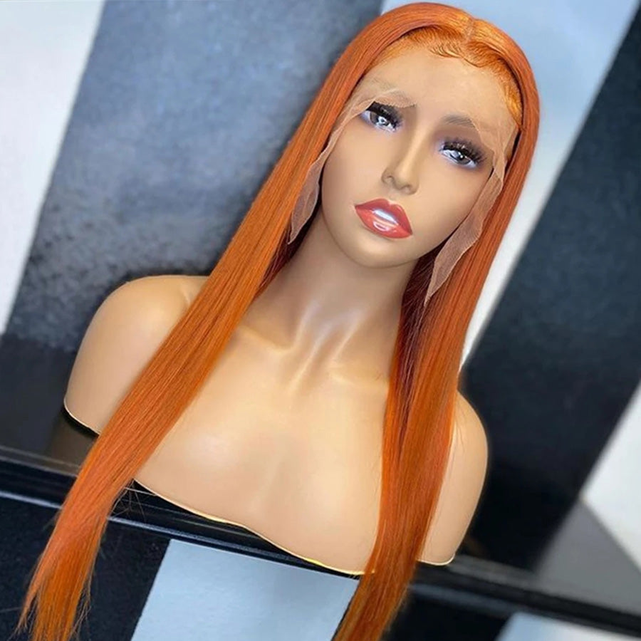 Orange Ginger Long Straight Hair 13x4 Lace Front Wig Virgin Human Hair Wig 4x4 Glueless Wigs For Black Women-Amanda Hair