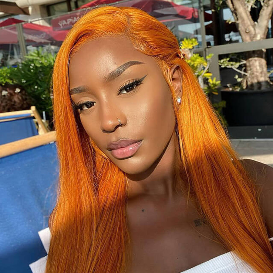 Orange Ginger Long Straight Hair 13x4 Lace Front Wig Virgin Human Hair Wig 4x4 Glueless Wigs For Black Women-Amanda Hair