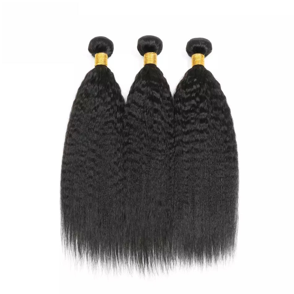 Amanda Indian Hair Kinky Straight 3 Bundles With 13*4 Lace Frontal 9A Grade 100% Unprocessed Human Hair Hot Item