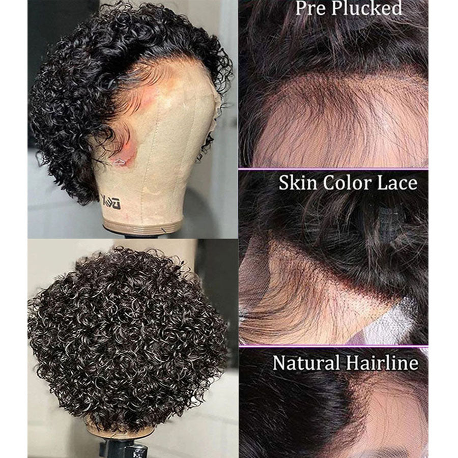 Short Pixie Cut Wig Transparent Lace Human Hair Wigs For Women Curly Frontal Wig Side Part Bob Wig 13x1 Short Lace Part Wigs-Amanda Hair