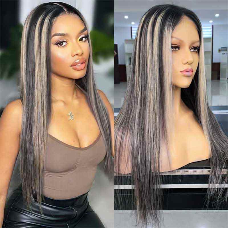 Platinum Highlight Light Blonde Mix 13x4 Lace Front Human Hair Wigs Color Brazilain Straight Lace Wig Pre-Plucked For Woman-Amanda Hair