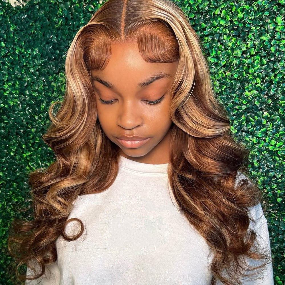 Pre Cut Lace Glueless HD Lace Wig 6 x 4 Highlight P4/27 Color Dome Cap Wigs-Amanda Hair