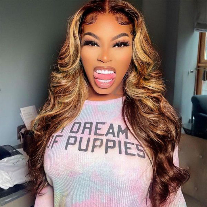 Pre Cut Lace Glueless HD Lace Wig 6 x 4 Highlight P4/27 Color Dome Cap Wigs-Amanda Hair